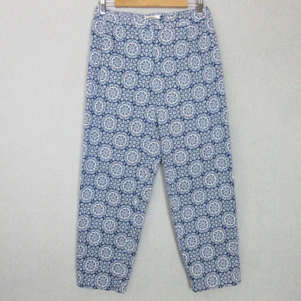TALBOTS Pull On Pants Womens 12W Blue White Medallion Stretch Elastic Waist